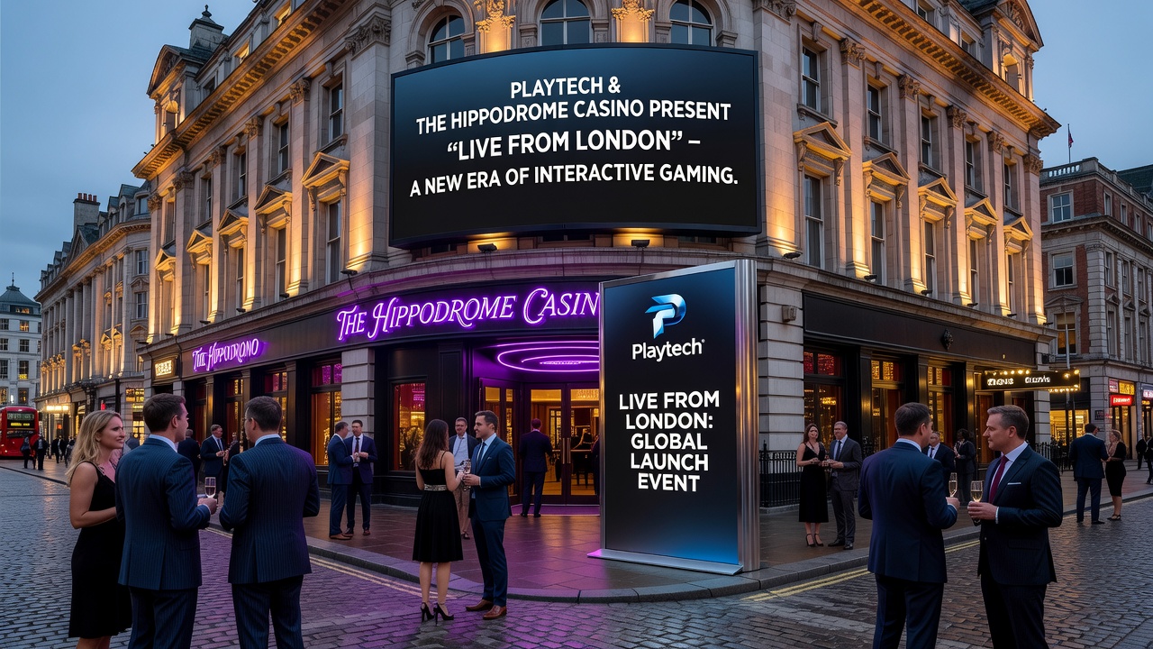 Gambling operators reviewing marketing materials on digital screens