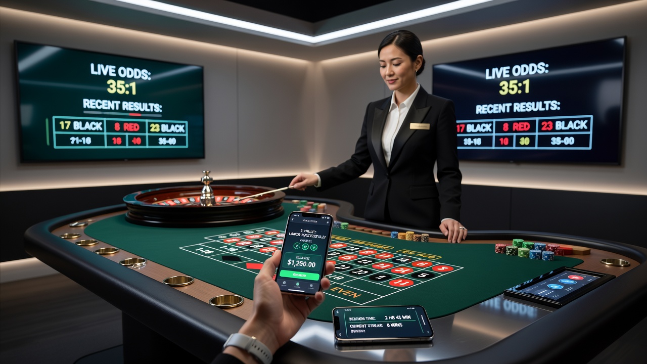 Live dealer roulette table with digital payment overlay showing transaction confirmation