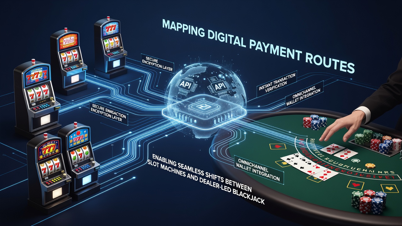 Live dealer blackjack table alongside mobile payment confirmation screens illustrating seamless fund movement