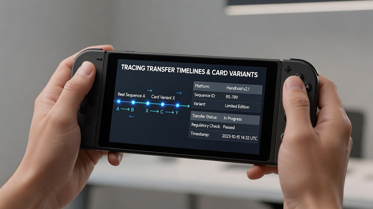 Diagram showing timeline flows between slot reels, card variants, and mobile payment processing stages under regulatory checks
