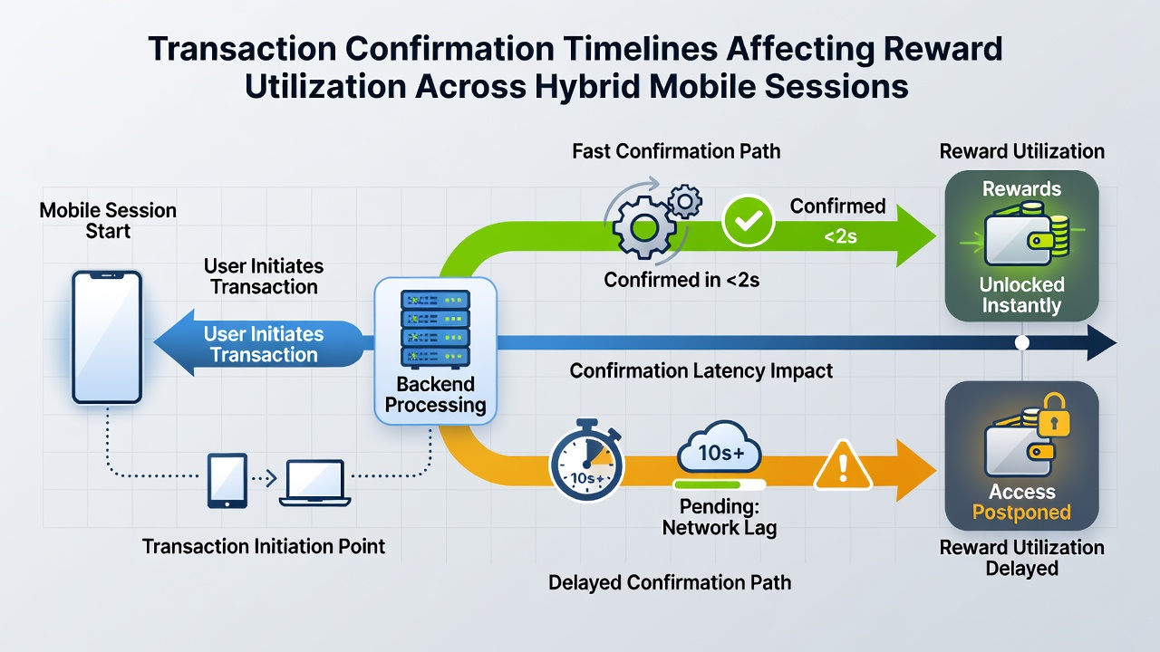 Mobile screen captures illustrating reward balance updates after transaction confirmations in hybrid sessions